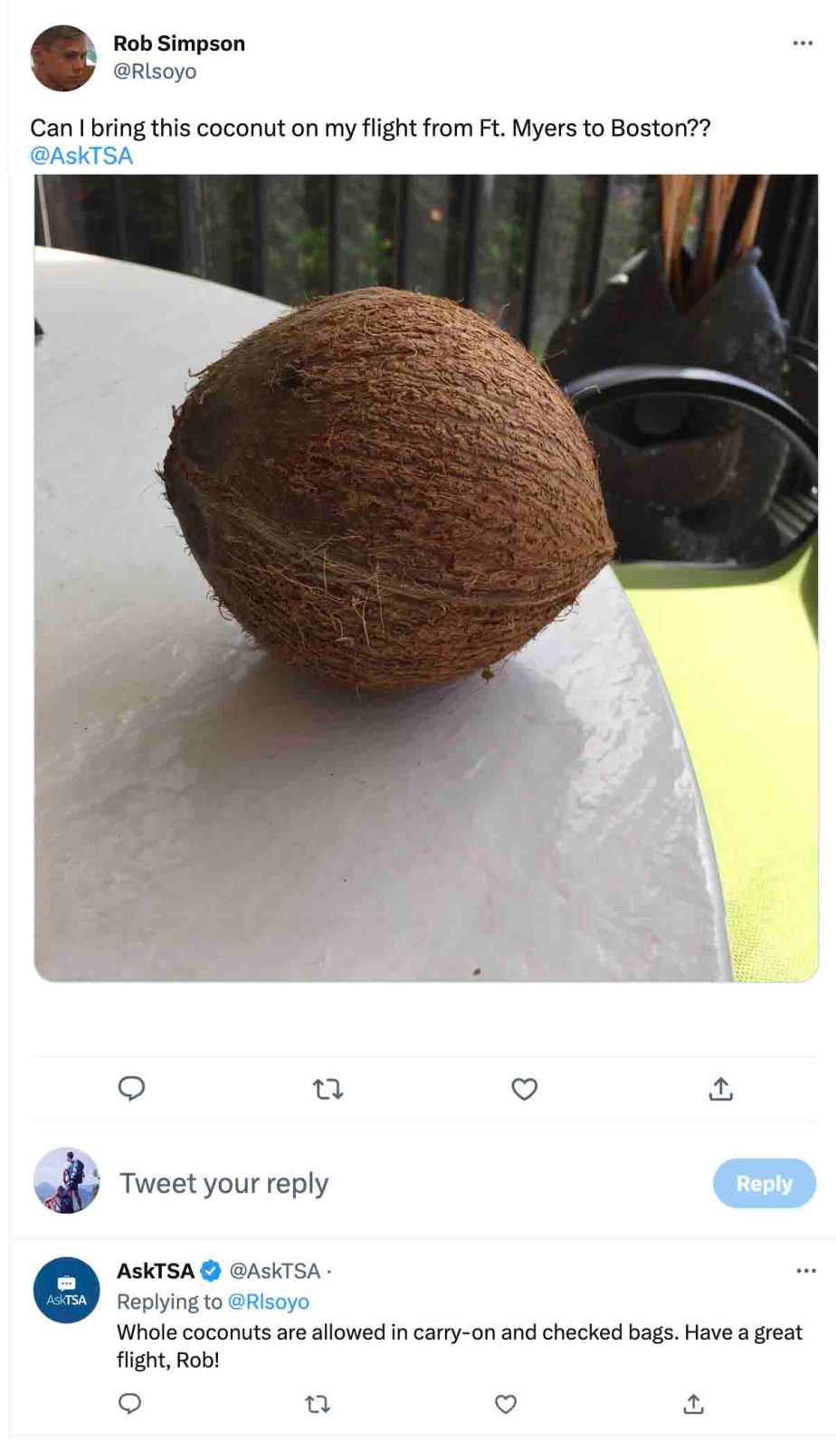 ¿Puedes llevar un coco en un avión? Reglas de la TSA 2024 ¿Puedes llevar un coco en un avión? Reglas de la TSA 2024