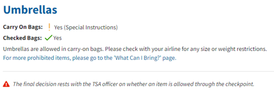 ¿Puedes llevar un paraguas en un avión? Reglas de la TSA 2024