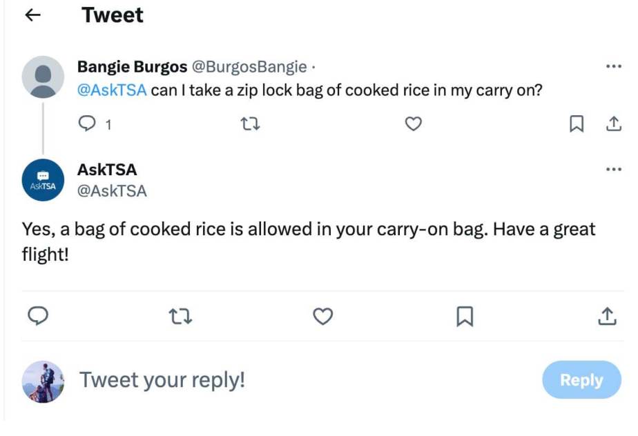 ¿Puedes llevar arroz en un avión? Reglas de la TSA 2024