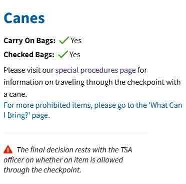 ¿Puedo llevar un bastón de metal o bastones en el avión? (reglas de la TSA)