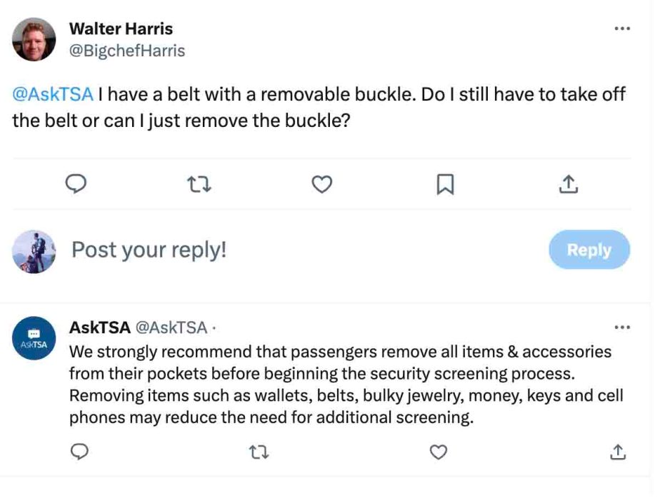 ¿Tengo que quitarme el cinturón en la seguridad del aeropuerto TSA?