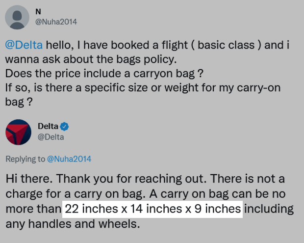 ¿Qué tan estricto es Delta con respecto al tamaño del equipaje de mano para 2024?