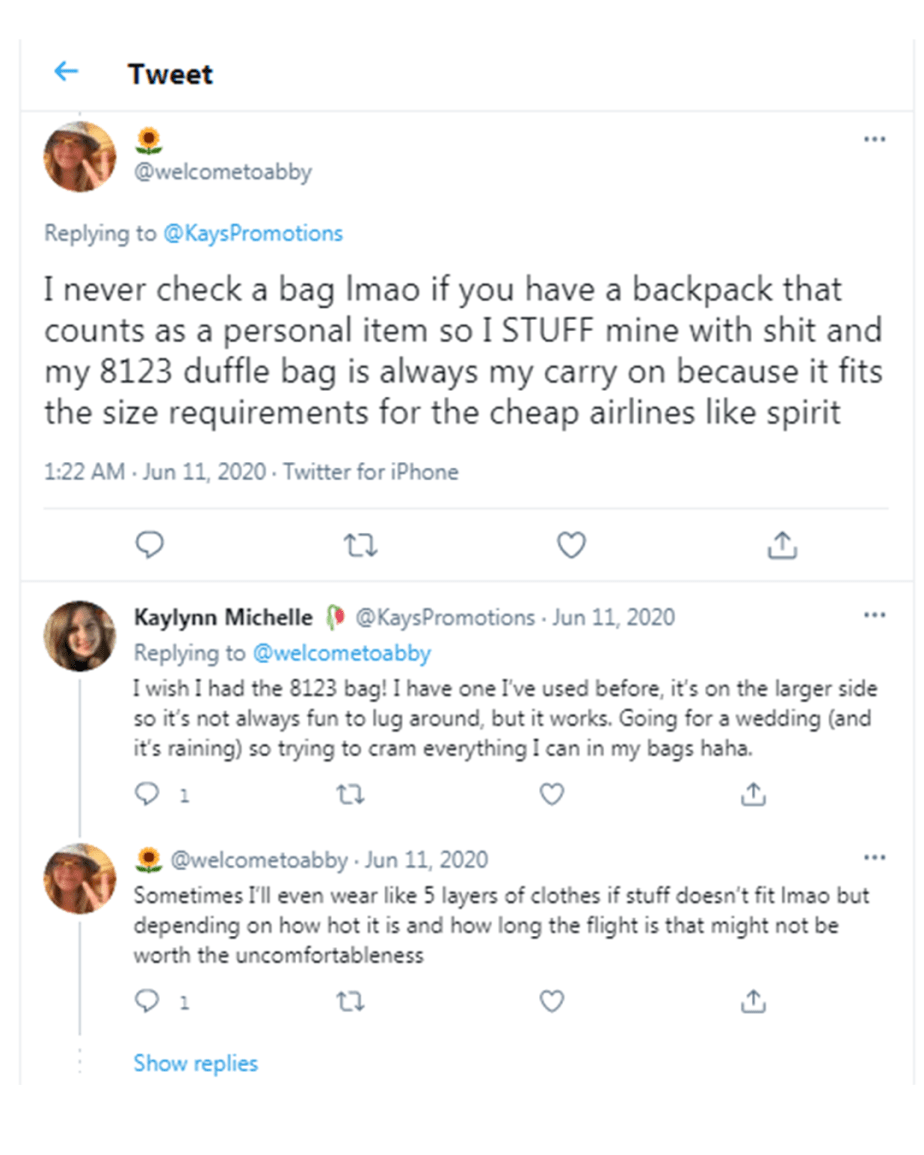 ¿Es una bolsa de viaje de avión un artículo personal?