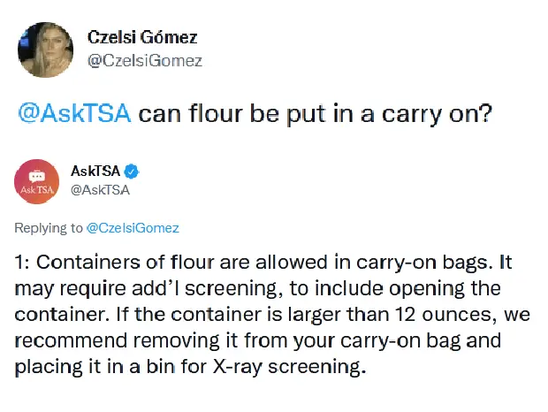 ¿Puedes llevar harina en un avión? Reglas de la TSA 2024