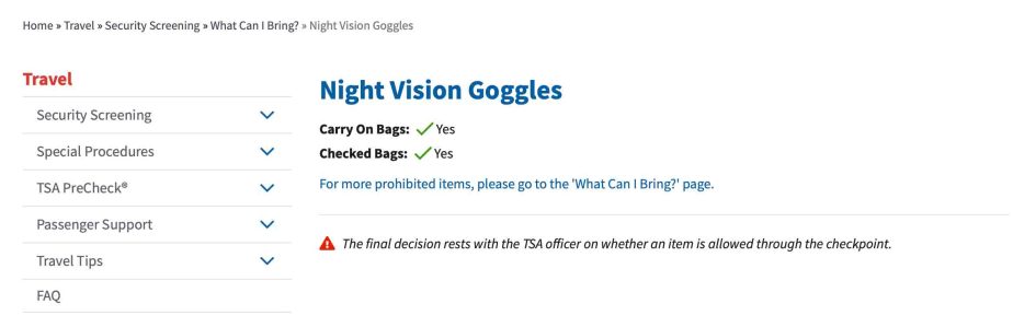 ¿Se pueden llevar gafas de visión nocturna en un avión? 2024