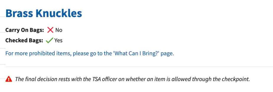 ¿Puedes llevar nudillos de bronce en un avión? reglas de la TSA