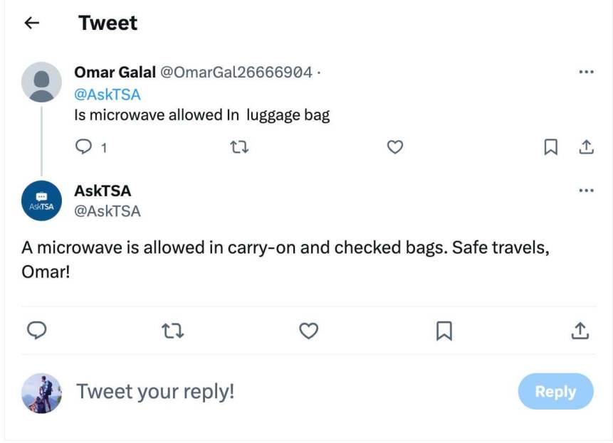 ¿Puedes llevar un microondas en un avión en tu equipaje de mano?