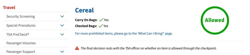 ¿Puedes llevar cereales en un avión? Reglas de la TSA 2024 ¿Puedes llevar cereales en un avión? Reglas de la TSA 2024