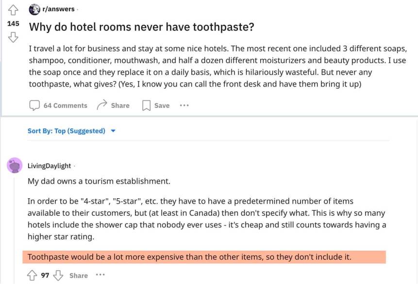 ¿Los hoteles proporcionan pasta de dientes?