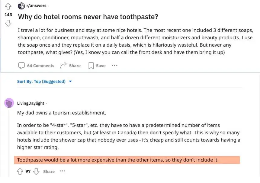 ¿Los hoteles proporcionan pasta de dientes?