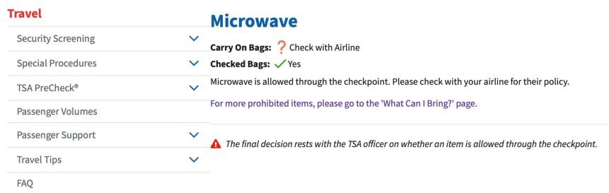 ¿Puedes llevar un microondas en un avión en tu equipaje de mano?
